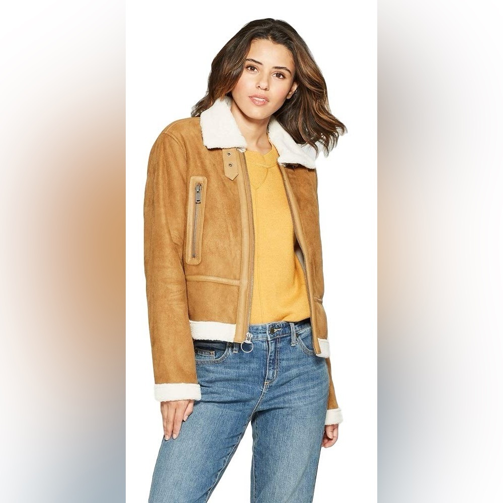 Universal Thread Women's Faux Suede Shearling Moto Jacket